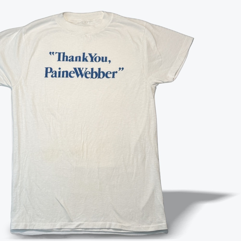 Vintage Single Stitch T Shirt 1980s Promo Thank You PaineWebber White Small